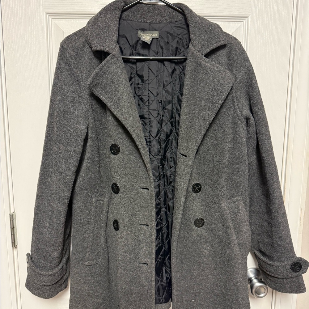 Banana Republic Double-Breasted Gray and Black Pea Coats